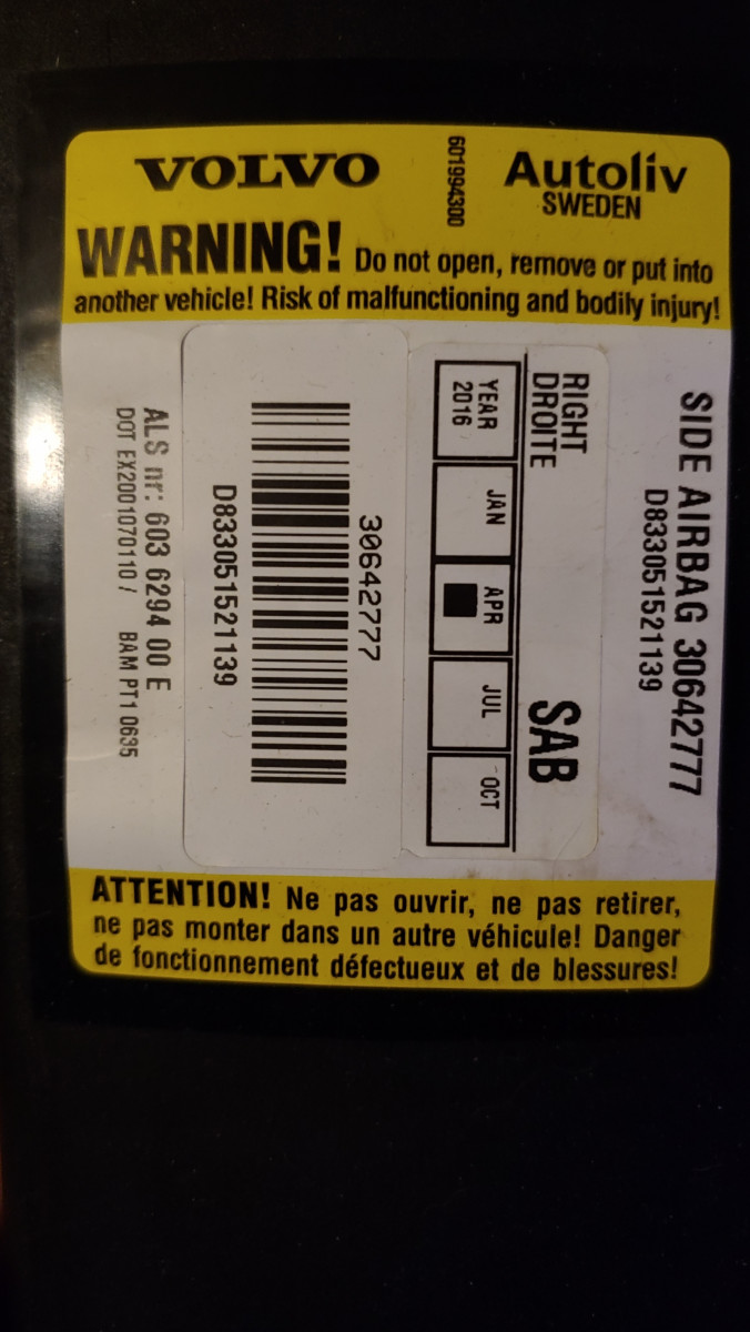 05-11 XC90 passenger seat airbag