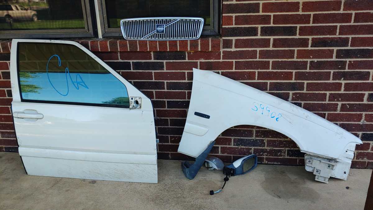 new door and fender from Dallas waiting to be cleaned and installed