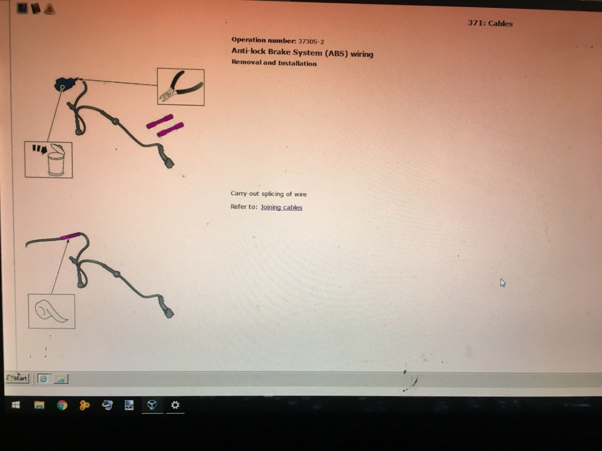 Screenshot from VIDA Service bulletin For the ABS/wheel speed sensor plug