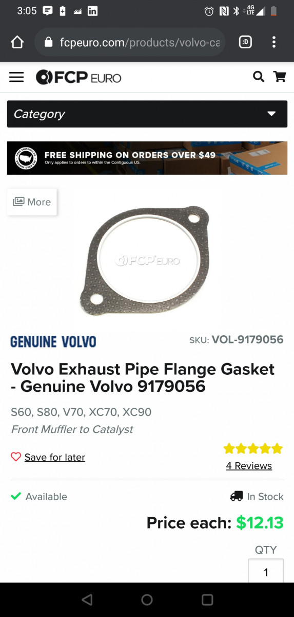 Cat gasket.  (Where is this?  At the other end of the downpipe?   Help if ya can....
