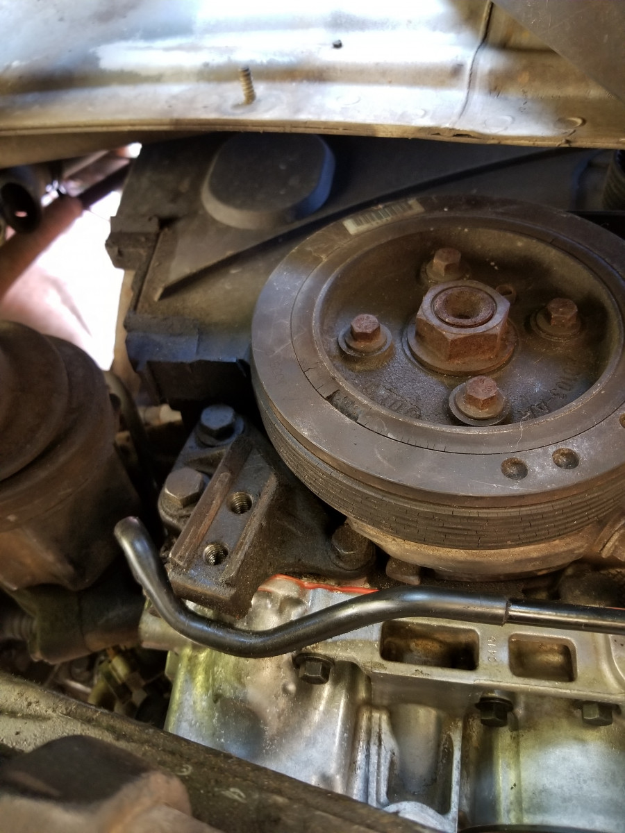 Front of engine, fuel line, mount removed