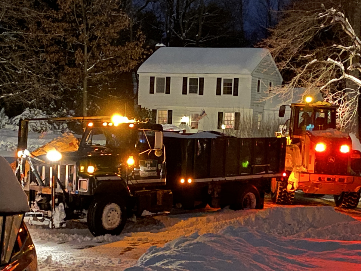 Stuck snow plow. Bogged down in deep,snow
