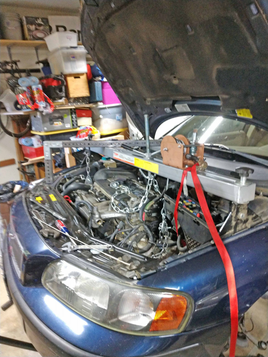 Trans in car, winch and cable attached for removal II.jpg