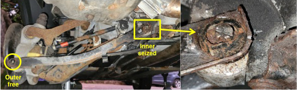 inner eccentric bolt seized, outer bolt free