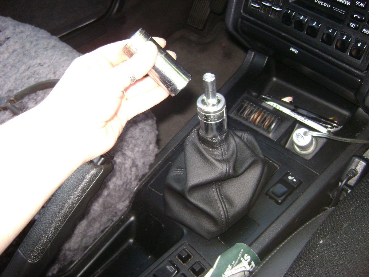 Installing new gaiter. Use sockets to hammer it onto shift.