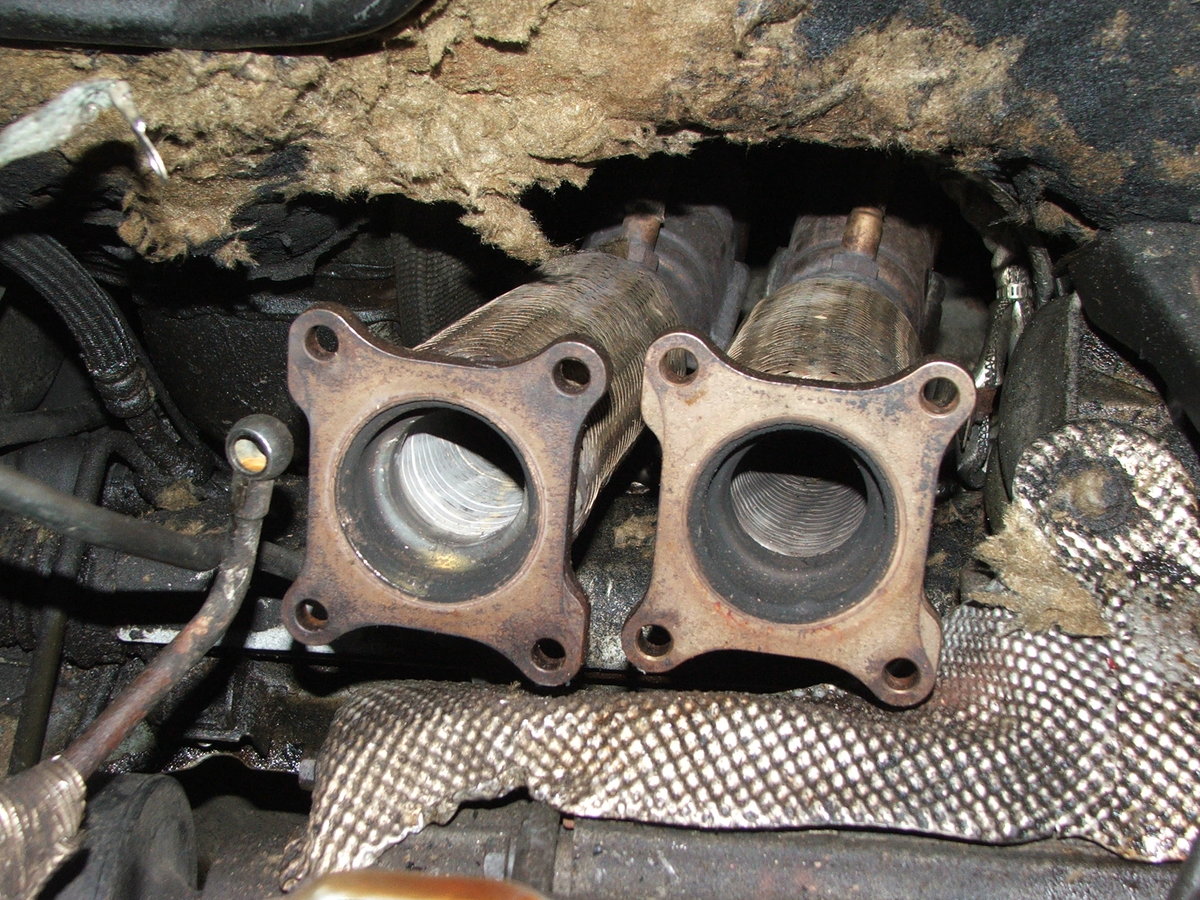 Exhausts. Bank #2 (right) has a dud O2 and has been stuck in open loop. That might explain the darker appearance.