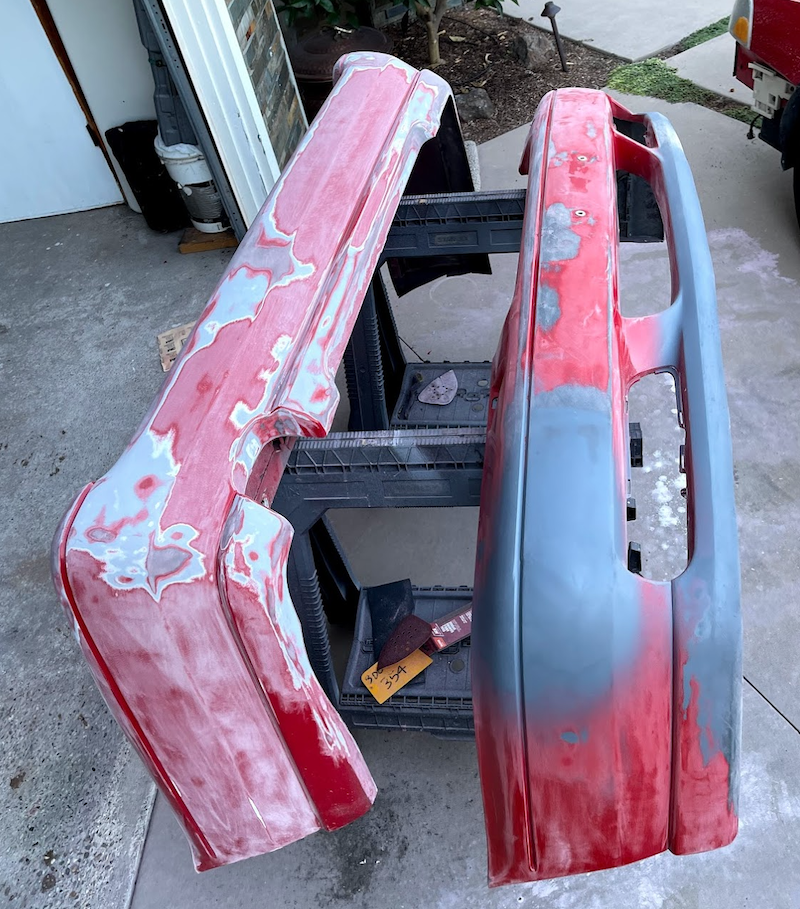 Both bumpers in thee middle of repairs.