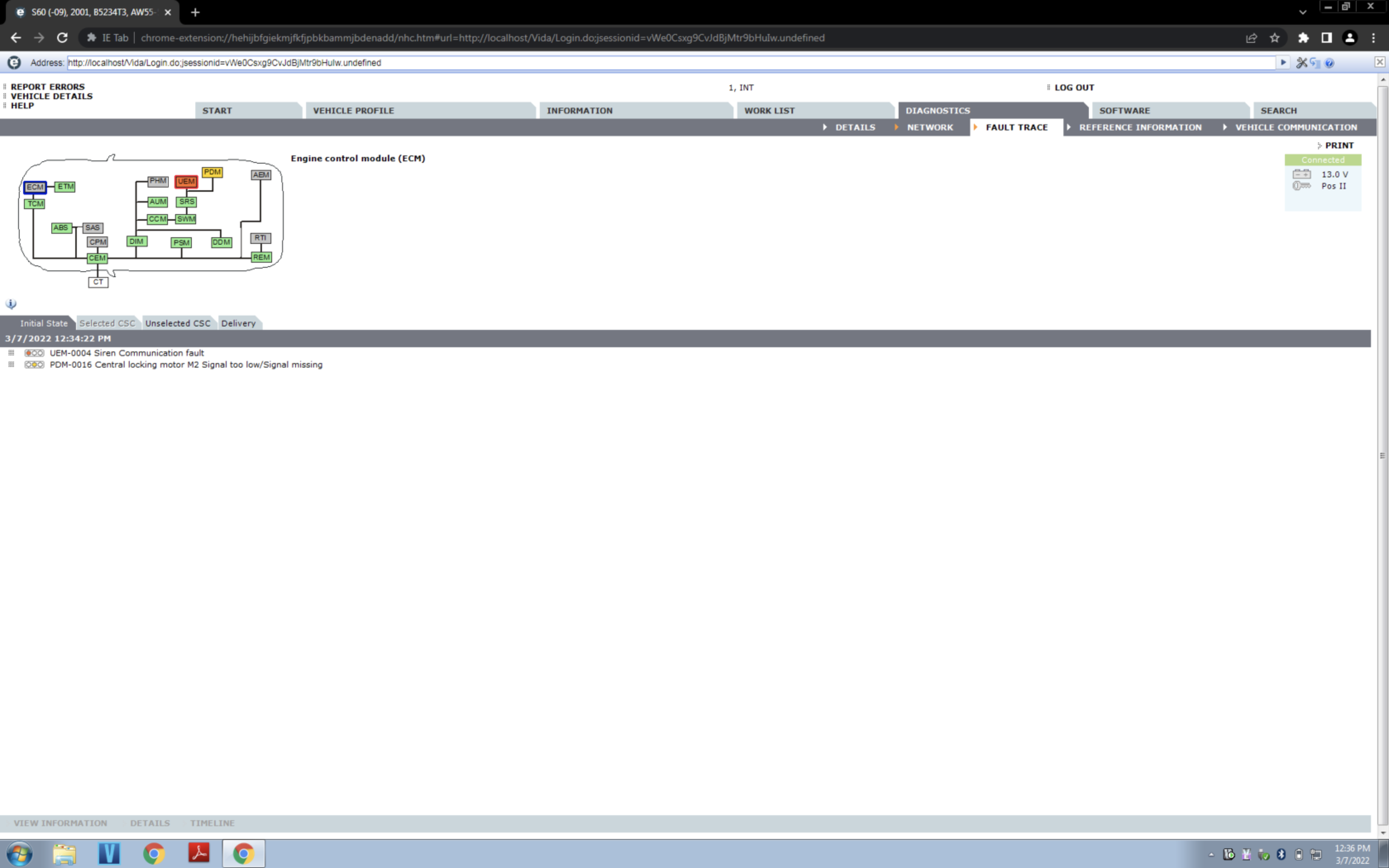 Chrome/Vida Fault trace ECM greyed out