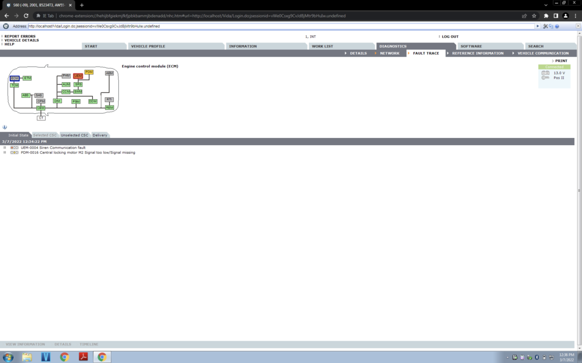 Chrome/Vida Fault trace ECM greyed out