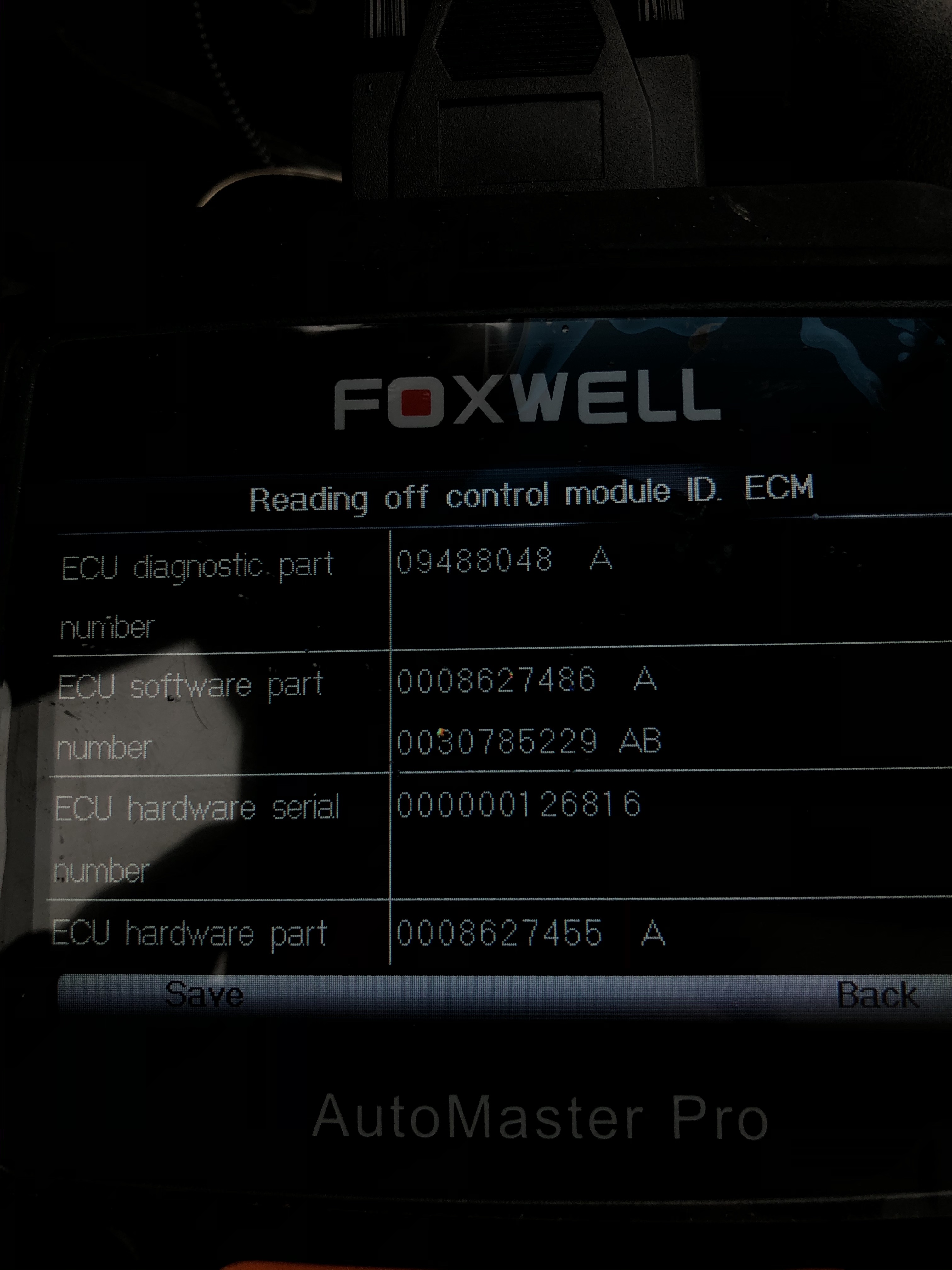 ECM software # readout from Foxwell
