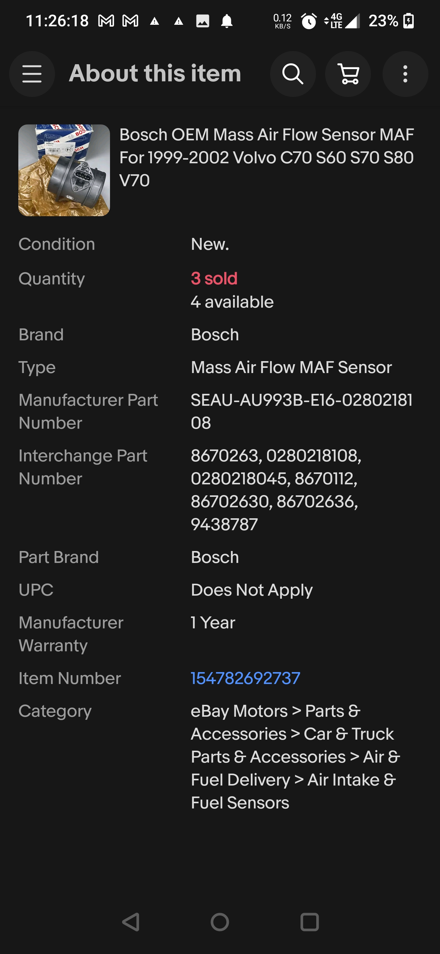 eBay MAF for V70 r or t5. Will this work in my GLT