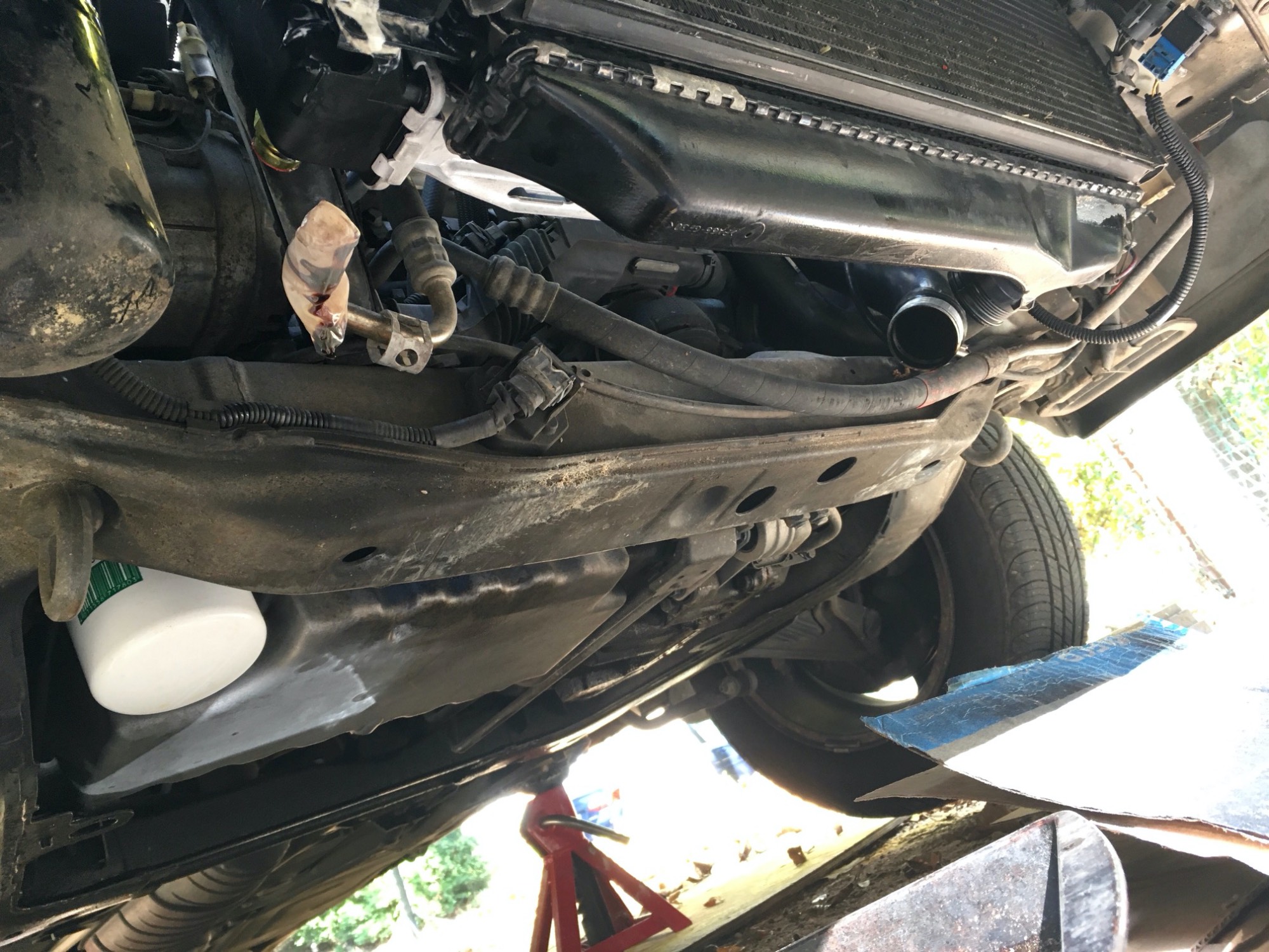 View of Nissens radiator behind intercooler from the bottom of the car