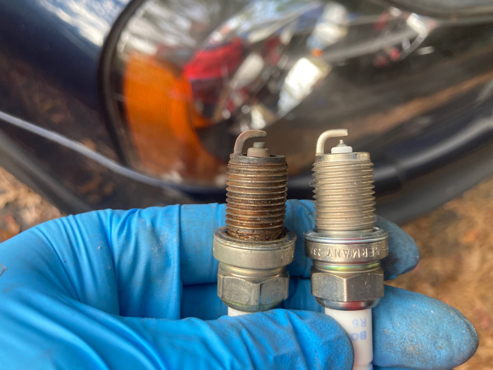 2004 XC90 AWD spark plugs, old and new