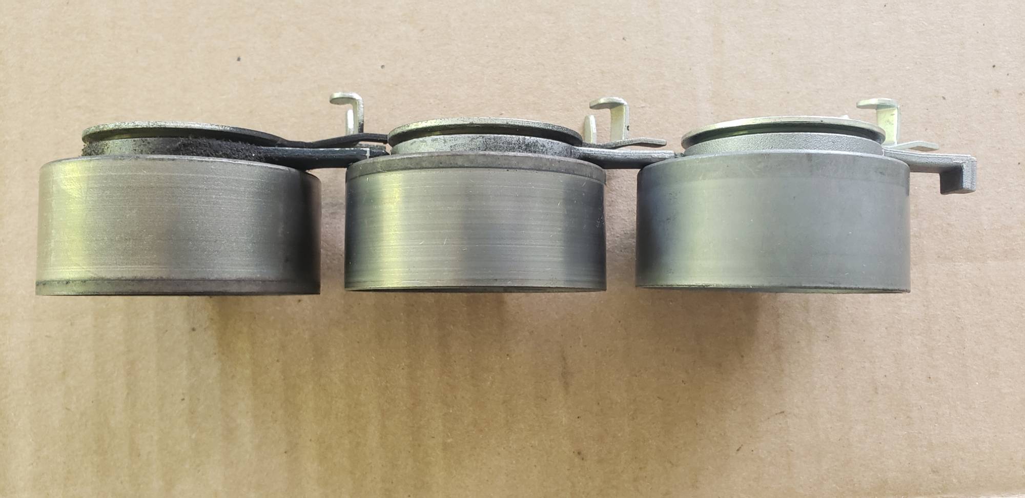 Notice the bands from the position of the belt.<br />Left to right are the OEM, 1st replacement, 2nd replacement
