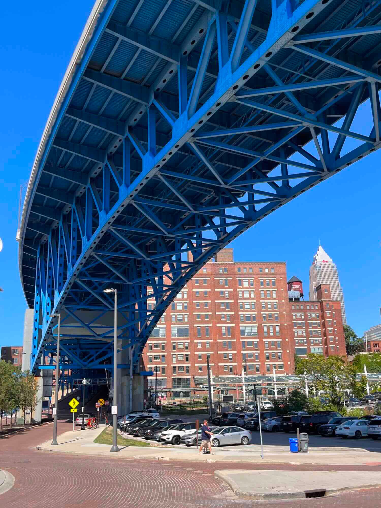 Newly painted freeway bridge in Cleveland, Ohio