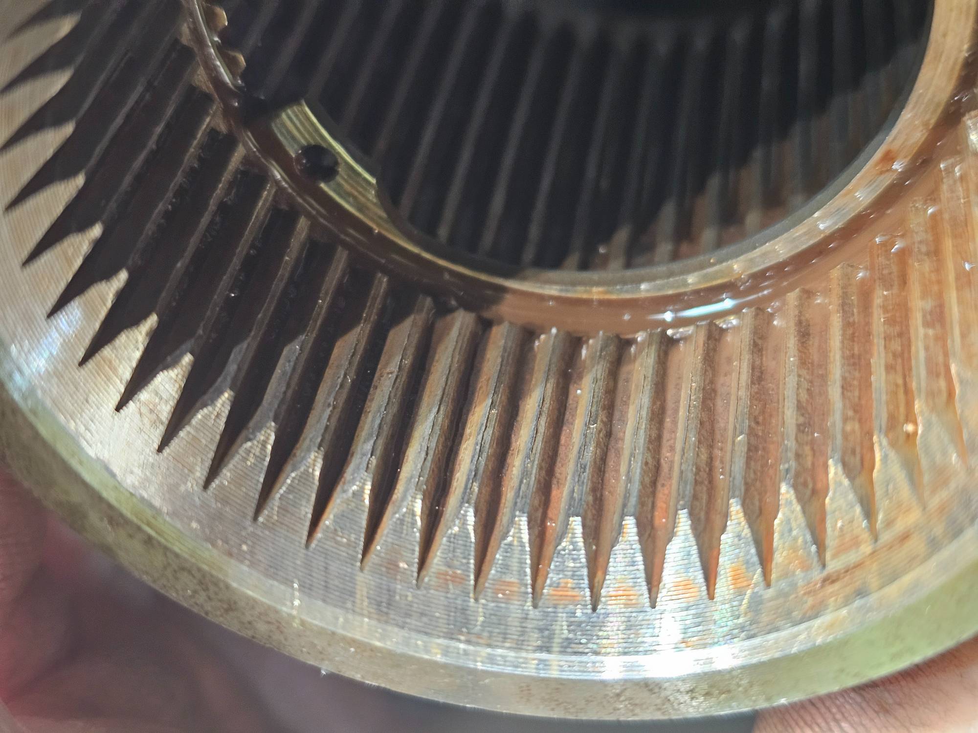 Splines on the bevel gear side of collar.
