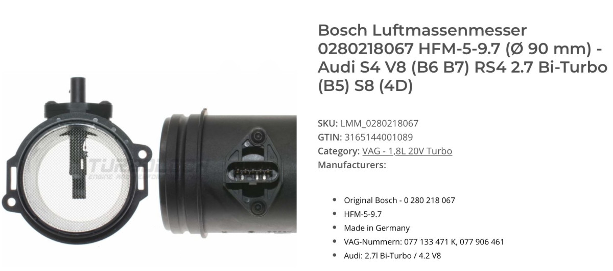 Upgraded Audi MAF measures flow up to 700hp on 1.8T