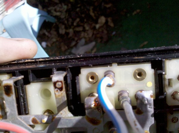 Passenger window switch wires before removal.