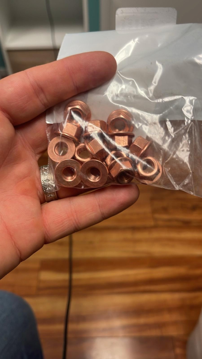 Copper plated exhaust manifold lock nuts