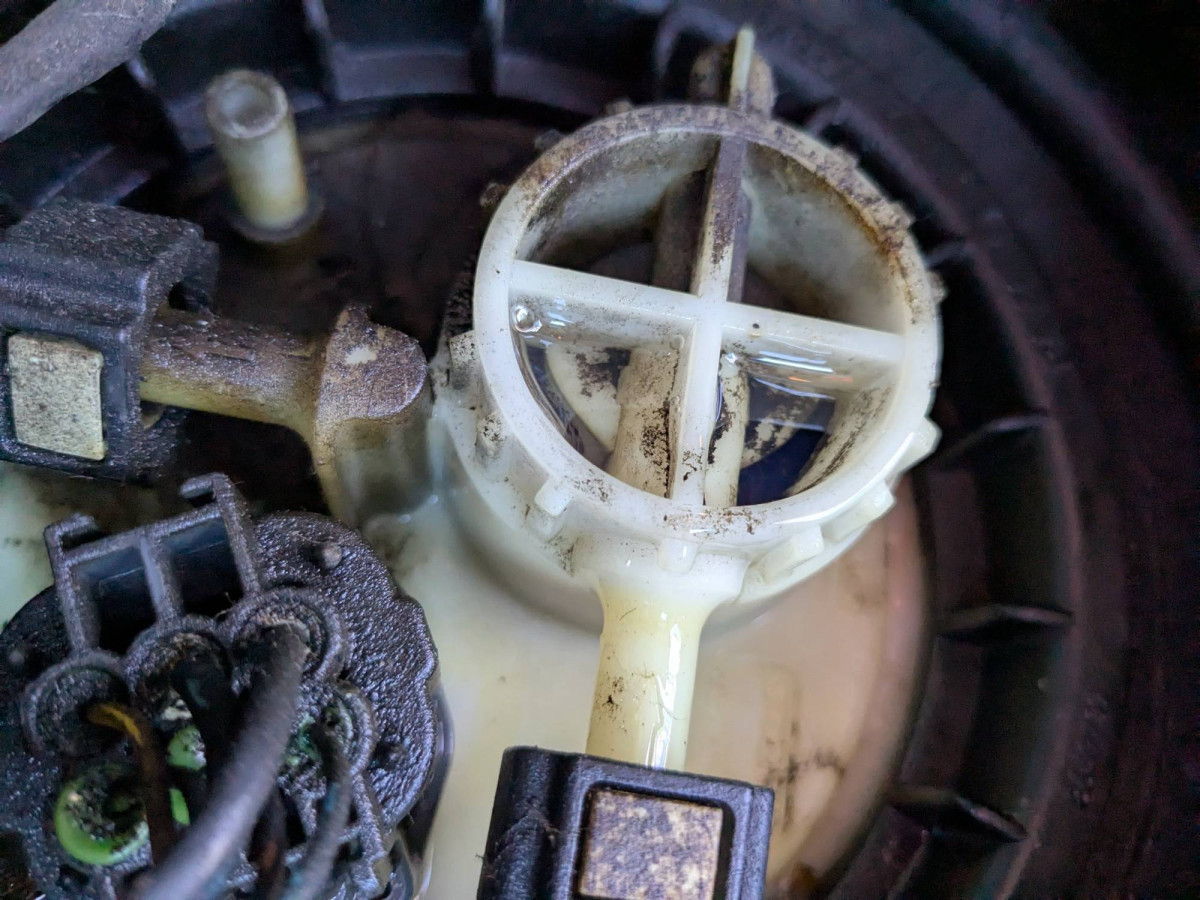 Close up of + reservoir slowly(??? this was after 1 minute) filling with fuel.