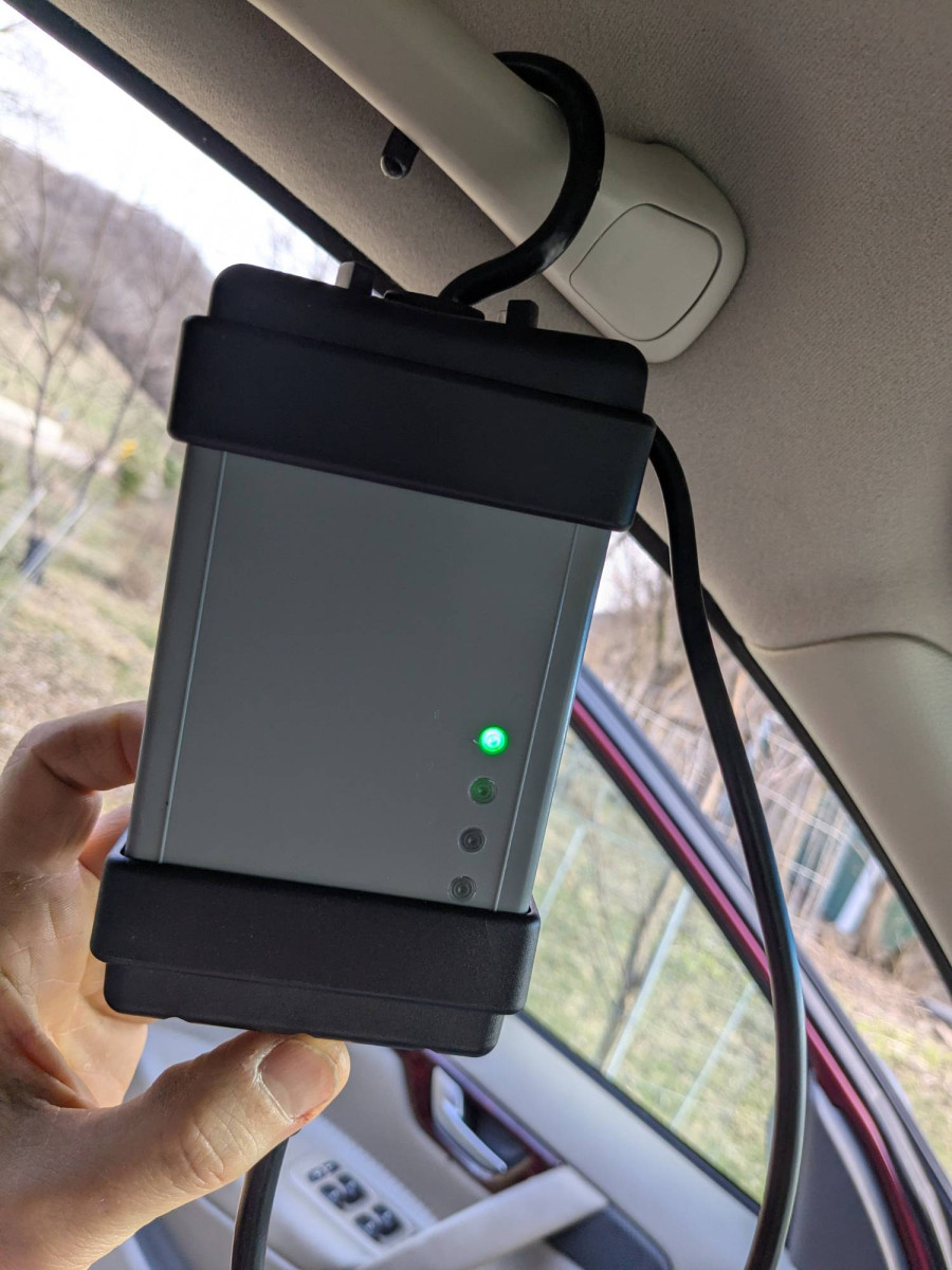 Green LED on the DiCE unit when it's attached to the OBD port.