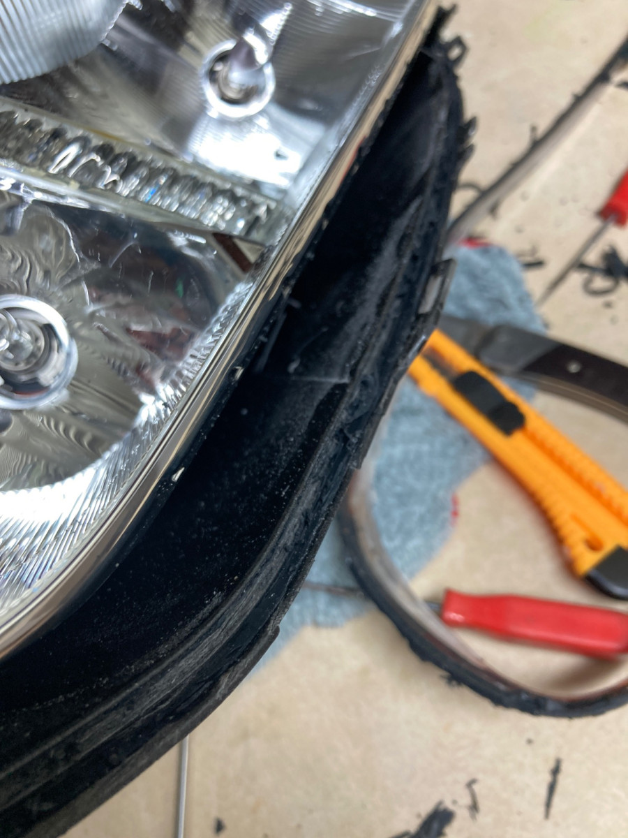 Housing channel with adhesive residue