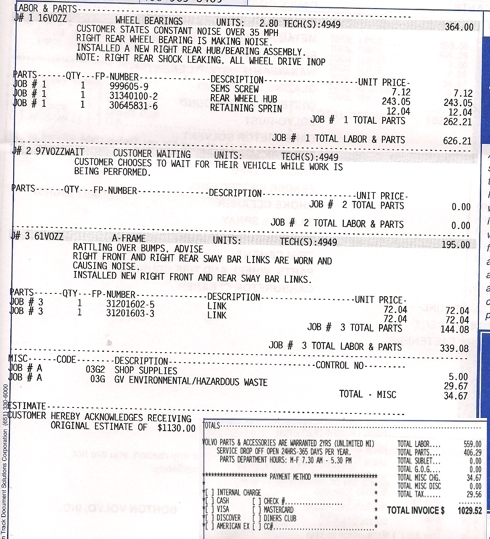 04 XC-90 repair invoice