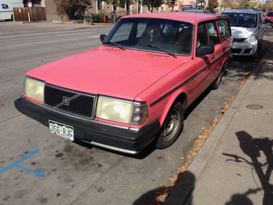 pink Volvo 240 wagon