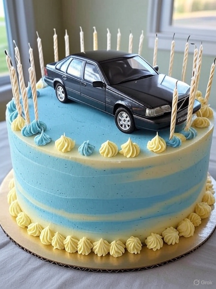 Volvo on a birthday cake with 24 candles